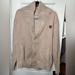 Men's Beige Button-Up Cardigan Sweater